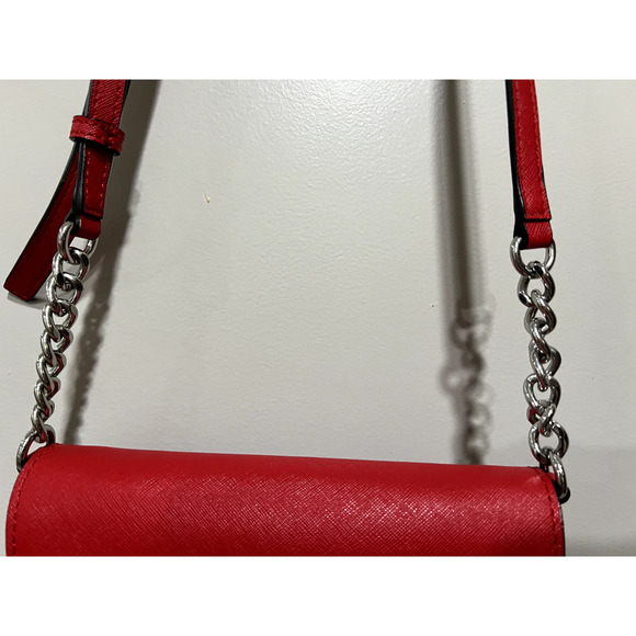 Red Saffiano Leather functional Classic Wallet on Chain Crossbody Purse NWOT - Picture 4 of 9